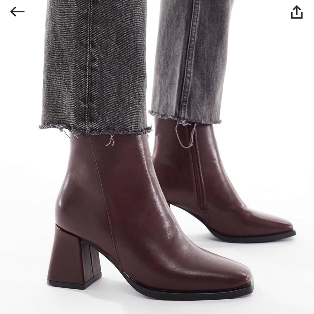Women's Square-Toe Mid Ankle Block Heel Boots - cherry Burgundy 9 9.5 10 40